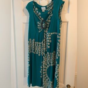 Donna Morgan GUC knee-length jersey dress teal with white and black circles